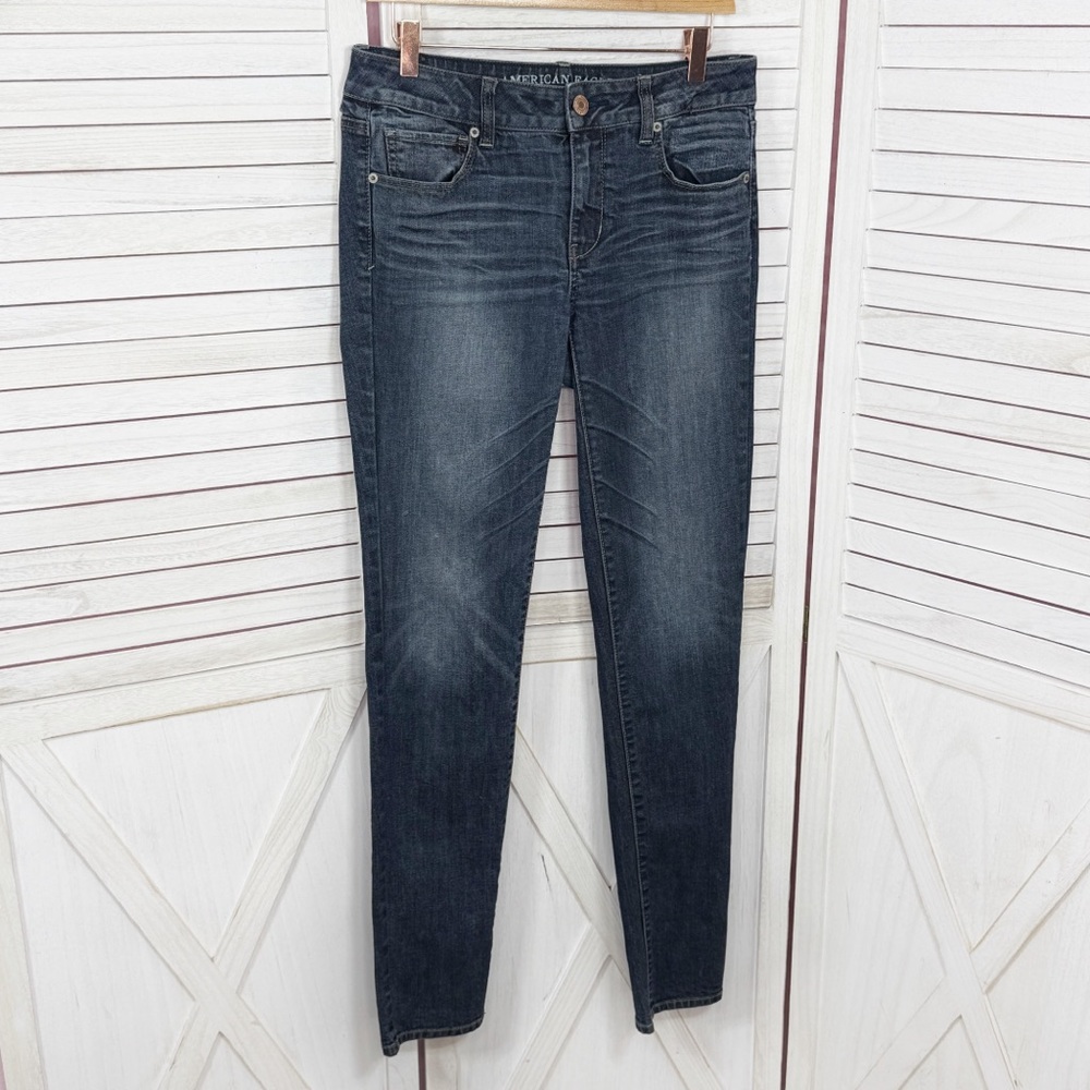 American Eagle Skinny Super Stretch Ankle Jeans Dark Blue Size 8 Long